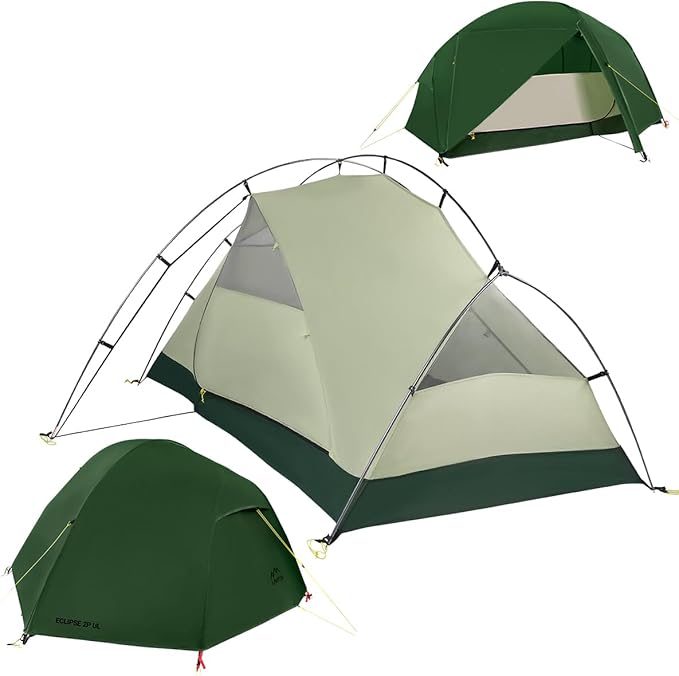 2 Person Lightweight Backpacking Tent,Ultralight Portable 20D Waterproof Nylon Tent for Camping,4.4LB 3 Season Backhiking with 7001 Aluminum Poles and V-Shaped Aluminum Floor Spike