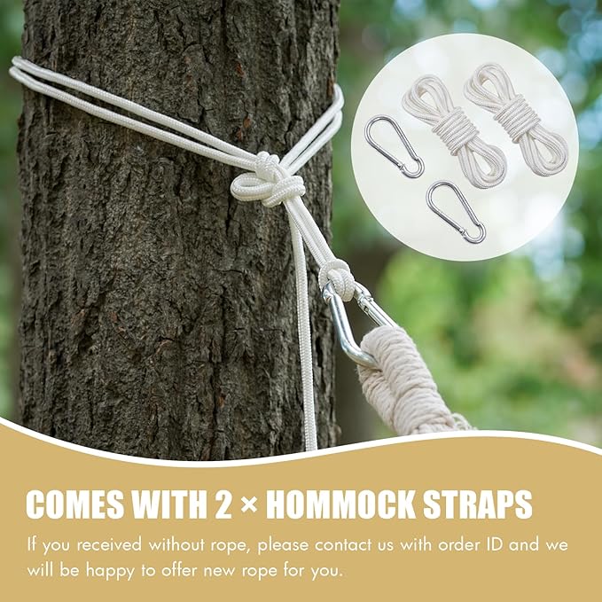 2 Persons Hammock with Tree Straps - Brazilian Double Hammock, Portable Hanging Camping Bed for Patio, Backyard, Porch, Outdoor and Indoor Use - Soft Cotton Hammock with Carrying Bag
