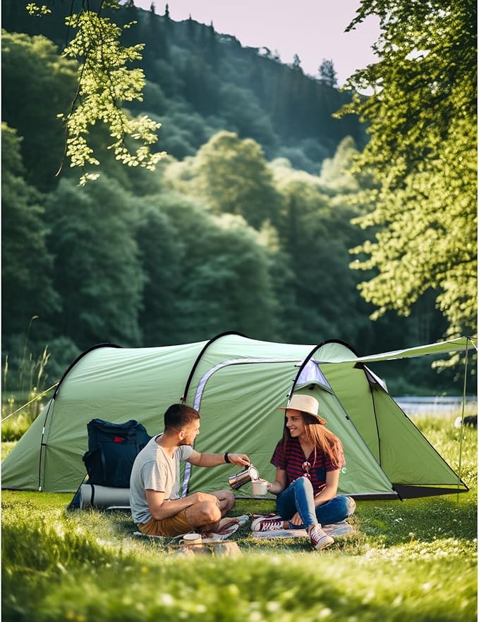 Chihee Camping Tents Tunnel Tent 4 Person Family Tents with 2 Doors Extra Large Weatherproof Shelter 4 Seasons Tents with Screened Porch Room Awning Include Rainfly Carry Bag Travelling Outdoor Hiking