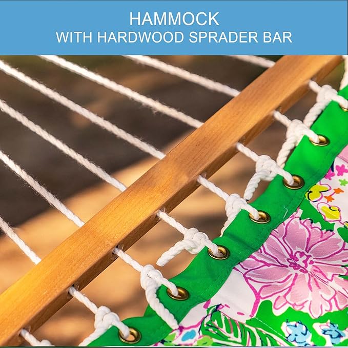Lazy Daze Hammocks 12 FT Double Layered Quilted Fabric Hammock Swing with Pillow and Carrying Bag, Elegant Tassels and Spread Bar Heavy Duty Stylish for Two Person, Floral