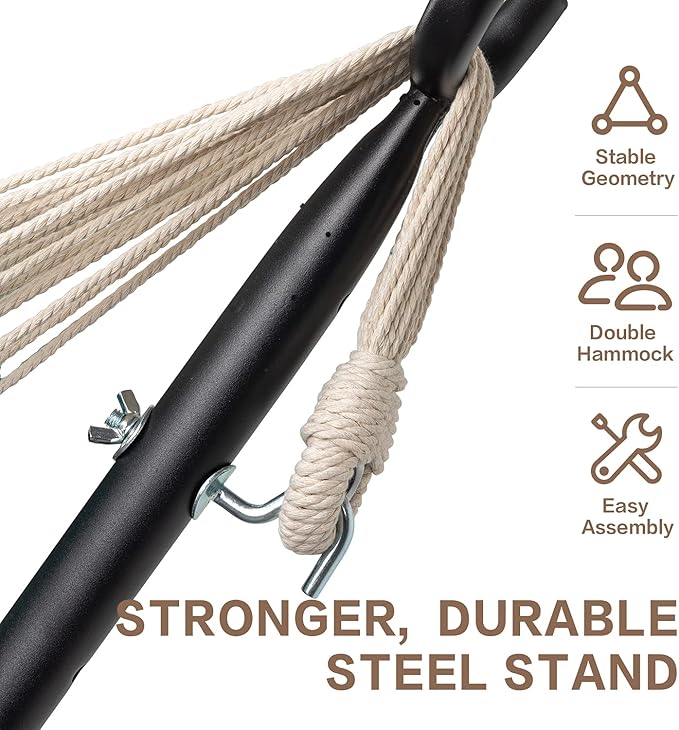 PNAEUT Double Hammock with Space Saving Steel Stand 2 Person Heavy Duty Garden Yard Outdoor 450lb Capacity Hammocks and Portable Carrying Bag (Denim)