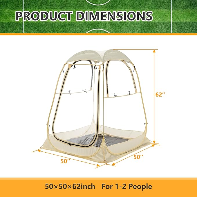 Pop Up Sport Tent for 1-6 Person All Weather Shelter with Removable Cover and Floor Outdoor Clear Tent for Watching Sports, Fishing, Relaxing and Camping