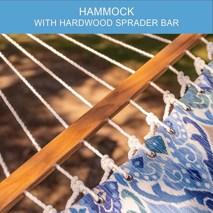 Lazy Daze Hammocks 12FT Quilted Fabric Hammock with Pillow, Double 2 Person Hammock with Spreader Bar for Outdoor Outside Patio Garden Yard Pool Beach QFH037