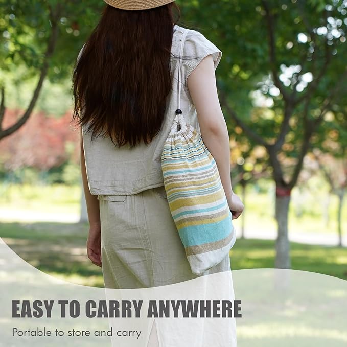 2 Persons Hammock with Tree Straps - Brazilian Double Hammock, Portable Hanging Camping Bed for Patio, Backyard, Porch, Outdoor and Indoor Use - Soft Cotton Hammock with Carrying Bag