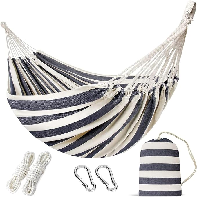 Double Hammock with Tree Straps - 2 Persons Hammock Portable Hanging Camping Bed for Patio, Backyard, Porch, Outdoor and Indoor Use - Soft Canvas Hammock with Carrying Bag, 340x160cm