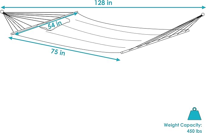 Sunnydaze Quilted Outdoor Hammock with Spreader Bars - Heavy-Duty 450-Pound Capacity Double Hammock for Outside - Khaki Stripe