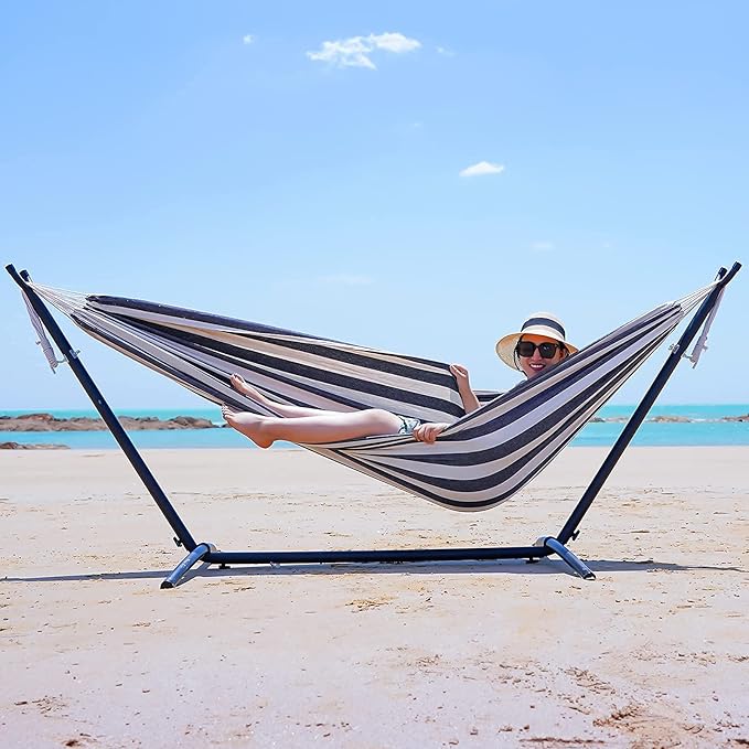 Double Hammock with Tree Straps - 2 Persons Hammock Portable Hanging Camping Bed for Patio, Backyard, Porch, Outdoor and Indoor Use - Soft Canvas Hammock with Carrying Bag, 340x160cm
