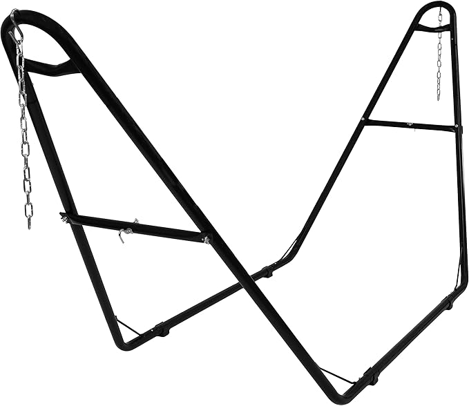 Sunnydaze Double Quilted Fabric Hammock with Universal Steel Stand - 450-Pound Capacity - Black Stand - Blue and Green