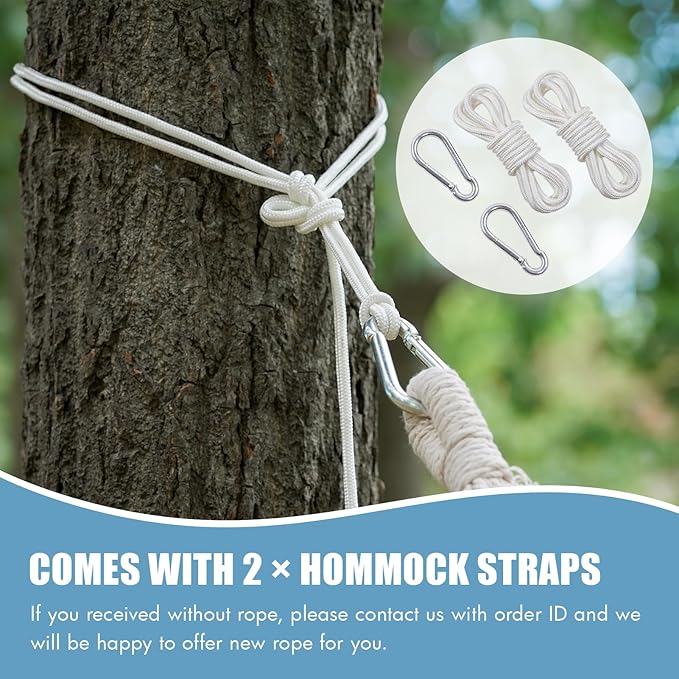 2 Persons Hammock with Tree Straps - Brazilian Double Hammock, Portable Hanging Camping Bed for Patio, Backyard, Porch, Outdoor and Indoor Use - Soft Cotton Hammock with Carrying Bag