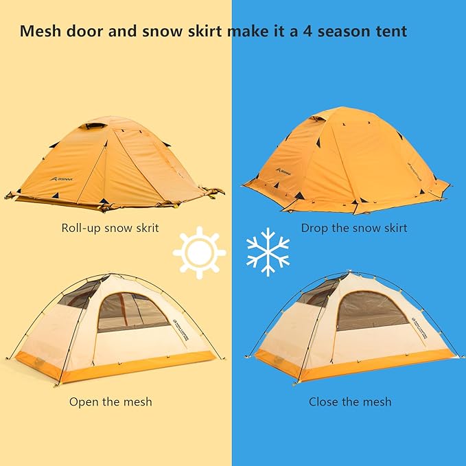 BISINNA 4 Season Tent for Backpacking Winter Tent 2 Person Lightweight Cold Weather Tents Waterproof Double Layer All Season Tent Aluminum Alloy Poles Easy Set Up for Camping, Hiking, Outdoor