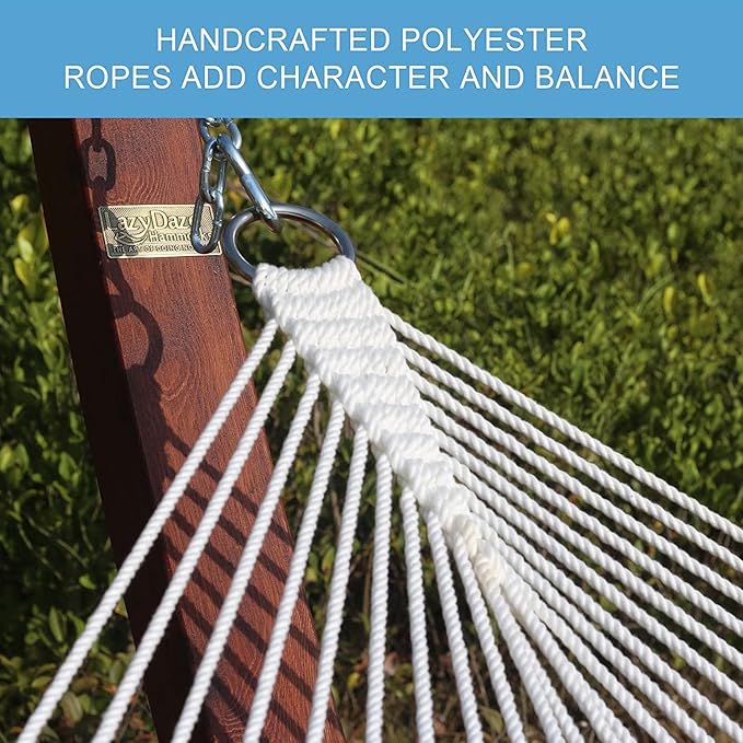 Lazy Daze Hammocks 12 FT Quilted Fabric Hammock with Spreader Bar, 2-Person Double Hammock with Chains and Pillow, Outdoor Hammock for Outside Patio Poolside Backyard Beach, 450 lbs Capacity, Red Leaf