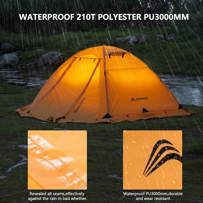 BISINNA 4 Season Tent for Backpacking Winter Tent 2 Person Lightweight Cold Weather Tents Waterproof Double Layer All Season Tent Aluminum Alloy Poles Easy Set Up for Camping, Hiking, Outdoor