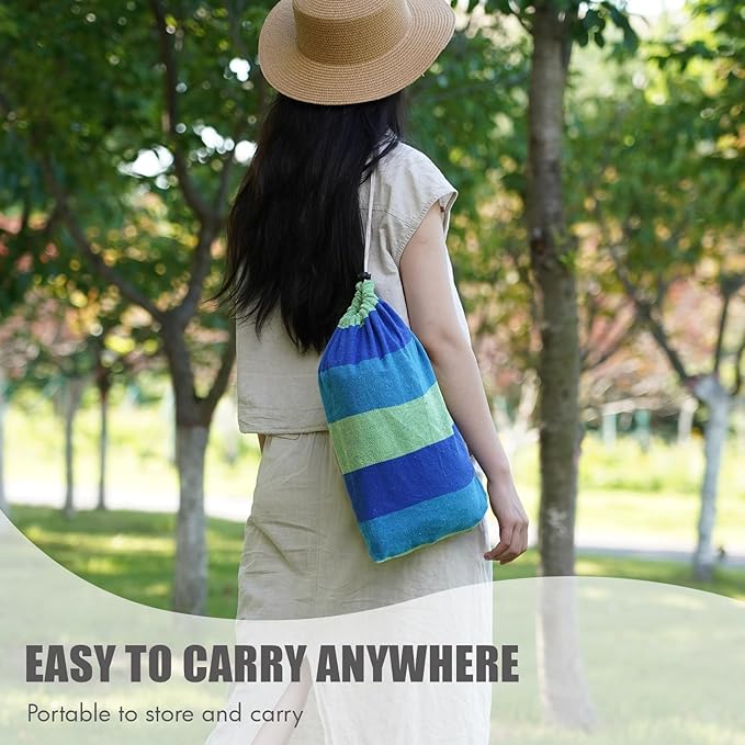 2 Persons Hammock with Tree Straps - Brazilian Double Hammock, Portable Hanging Camping Bed for Patio, Backyard, Porch, Outdoor and Indoor Use - Soft Cotton Hammock with Carrying Bag