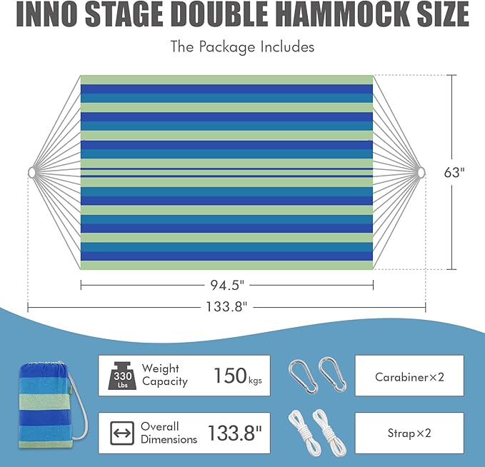 2 Persons Hammock with Tree Straps - Brazilian Double Hammock, Portable Hanging Camping Bed for Patio, Backyard, Porch, Outdoor and Indoor Use - Soft Cotton Hammock with Carrying Bag