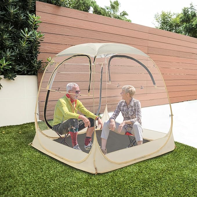 Pop Up Sport Tent for 1-6 Person All Weather Shelter with Removable Cover and Floor Outdoor Clear Tent for Watching Sports, Fishing, Relaxing and Camping