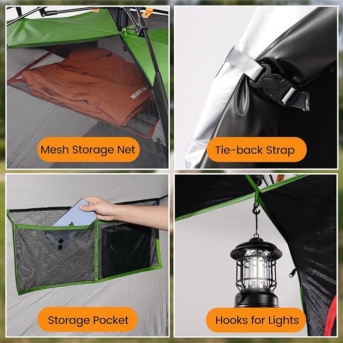 Camping Tent 2 Person, Waterproof & Blackout Double Layer Pop Up Outdoor Tent for Hiking, Travel, Picnic, Portable and Easy Setup