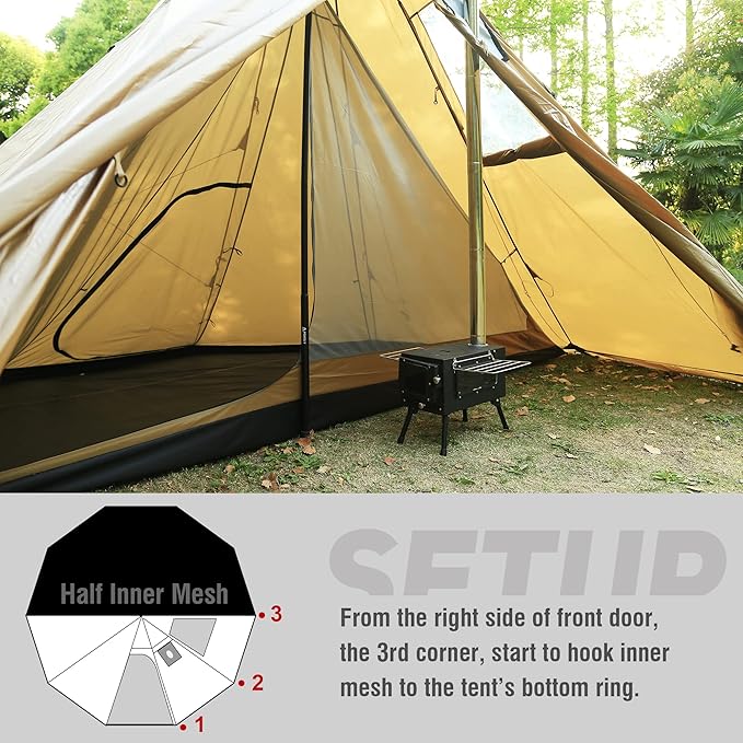 Preself Half Inner Mesh for Tipi Hot Tent T3 XL with Oxford Bathtub Bottom