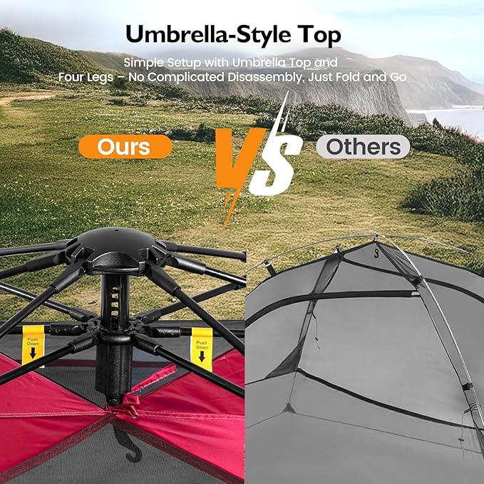 Camping Tent 2 Person, Waterproof & Blackout Double Layer Pop Up Outdoor Tent for Hiking, Travel, Picnic, Portable and Easy Setup