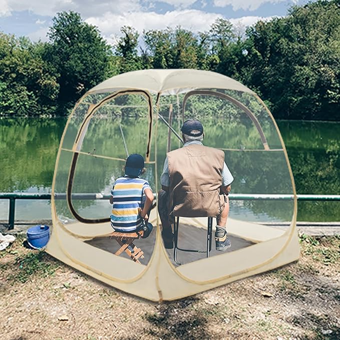 Pop Up Sport Tent for 1-6 Person All Weather Shelter with Removable Cover and Floor Outdoor Clear Tent for Watching Sports, Fishing, Relaxing and Camping
