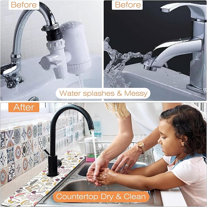 Kitchen Sink Splash Guard Faucet Mat Colorful Mushrooms Sink Splash Guard Behind Faucet,1 PC Soft Diatom Mud Non-Slip Mat-for Kitchen,Sink Mat,Dish Drying Mat,Bathroom Faucet Mat 23.5"X5.5"