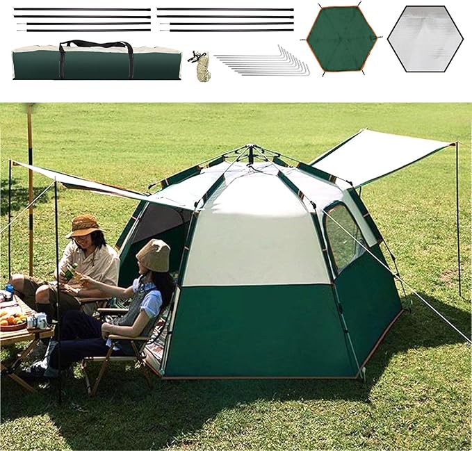 Camping Tent Large Tent 87" L 73" W 40" H with Instant Setup Outdoor Tent with 2 Doors,3 Windows,Removable Rainfly, Hexagonal Moisture-Proof Pad and Carry Bag,4/6/8 Person Weatherproof