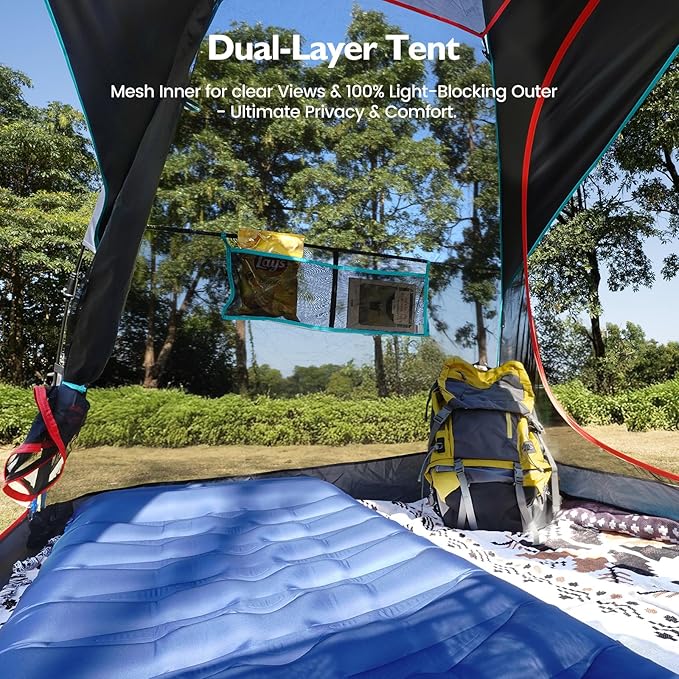 Camping Tent 2 Person, Waterproof & Blackout Double Layer Pop Up Outdoor Tent for Hiking, Travel, Picnic, Portable and Easy Setup