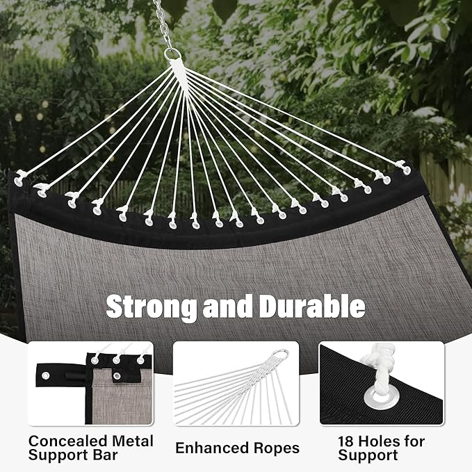 Patio Watcher 13 FT Quick Dry Olefin Hammock - Outdoor Double Hammock with Metal Curved Spreader Bars - 450 lbs Capacity - Mocha