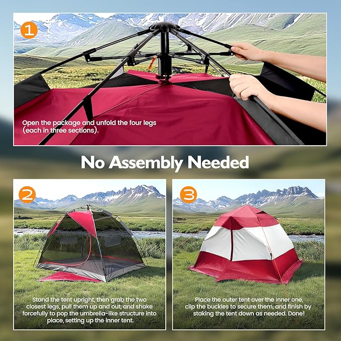 Camping Tent 2 Person, Waterproof & Blackout Double Layer Pop Up Outdoor Tent for Hiking, Travel, Picnic, Portable and Easy Setup