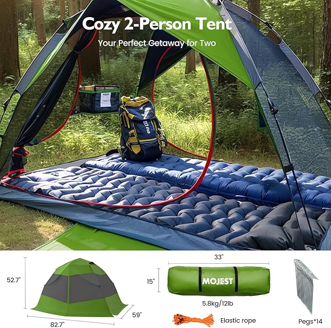 Camping Tent 2 Person, Waterproof & Blackout Double Layer Pop Up Outdoor Tent for Hiking, Travel, Picnic, Portable and Easy Setup