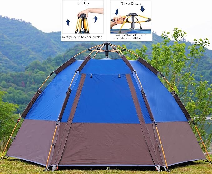 Camping Tent with Instant Setup, 2/3 Person Weatherproof Tent Easy Quick Set Up in 60 Seconds with Rainfly Backpack Tent for Family Camping & Hiking, Upgraded Ventilation,Center Height 66-inch