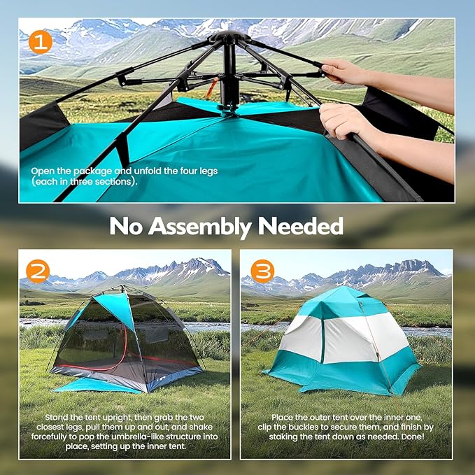 Camping Tent 2 Person, Waterproof & Blackout Double Layer Pop Up Outdoor Tent for Hiking, Travel, Picnic, Portable and Easy Setup