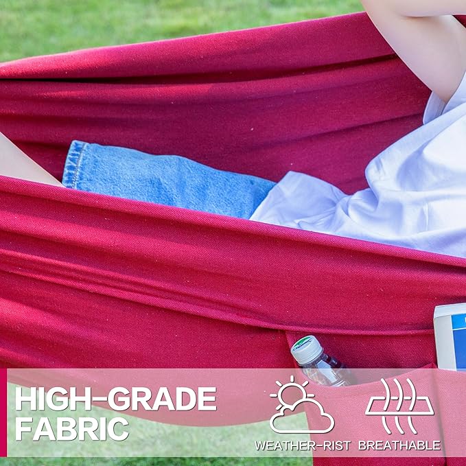 PNAEUT Double Hammock with Space Saving Steel Stand 2 Person Heavy Duty Garden Yard Outdoor 450lb Capacity Hammocks and Portable Carrying Bag (Cherry)