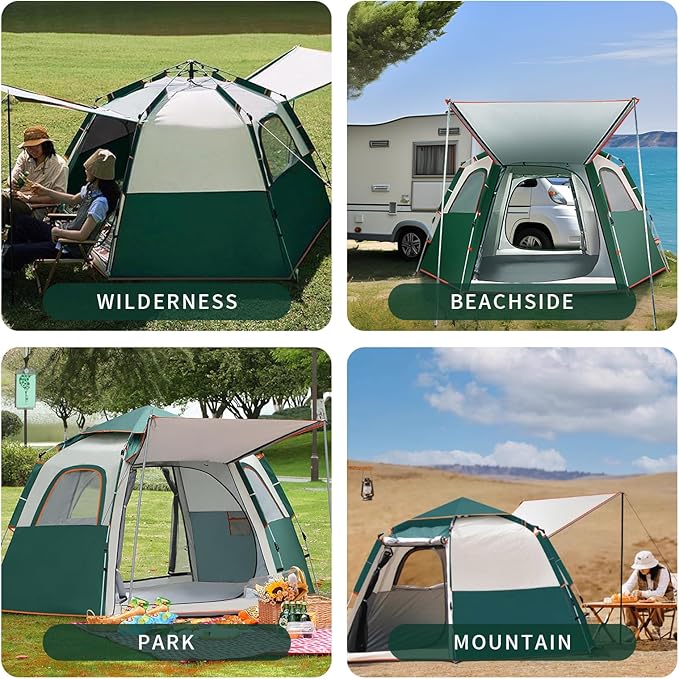 Camping Tent Large Tent 87" L 73" W 40" H with Instant Setup Outdoor Tent with 2 Doors,3 Windows,Removable Rainfly, Hexagonal Moisture-Proof Pad and Carry Bag,4/6/8 Person Weatherproof