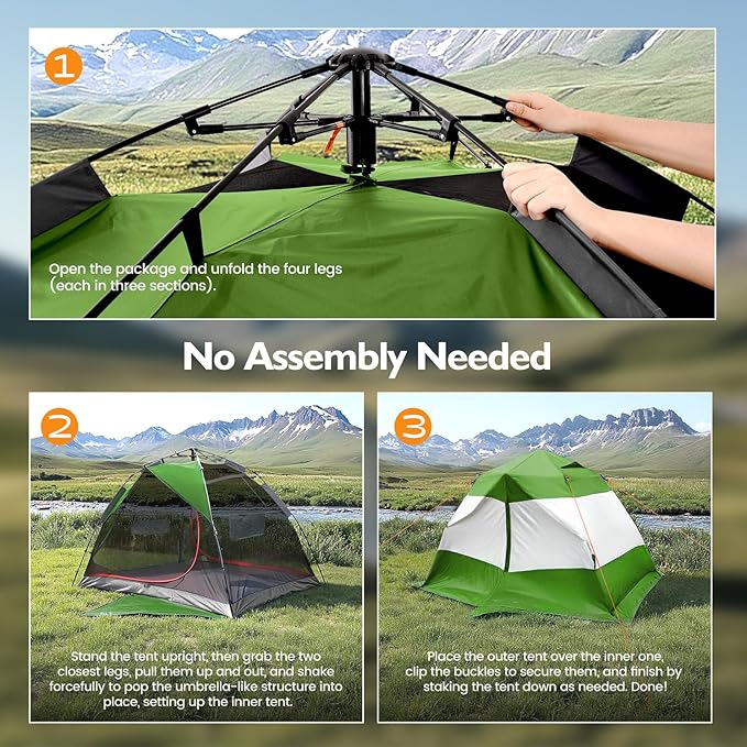 Camping Tent 2 Person, Waterproof & Blackout Double Layer Pop Up Outdoor Tent for Hiking, Travel, Picnic, Portable and Easy Setup