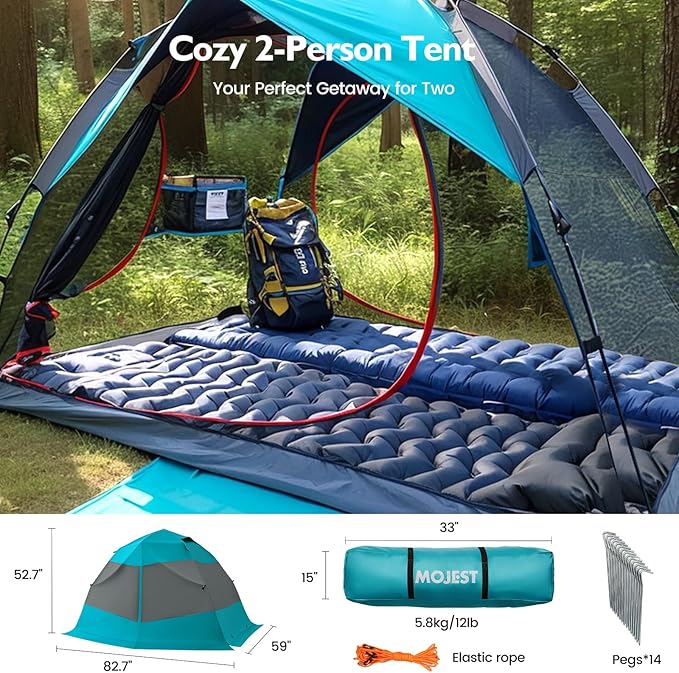 Camping Tent 2 Person, Waterproof & Blackout Double Layer Pop Up Outdoor Tent for Hiking, Travel, Picnic, Portable and Easy Setup