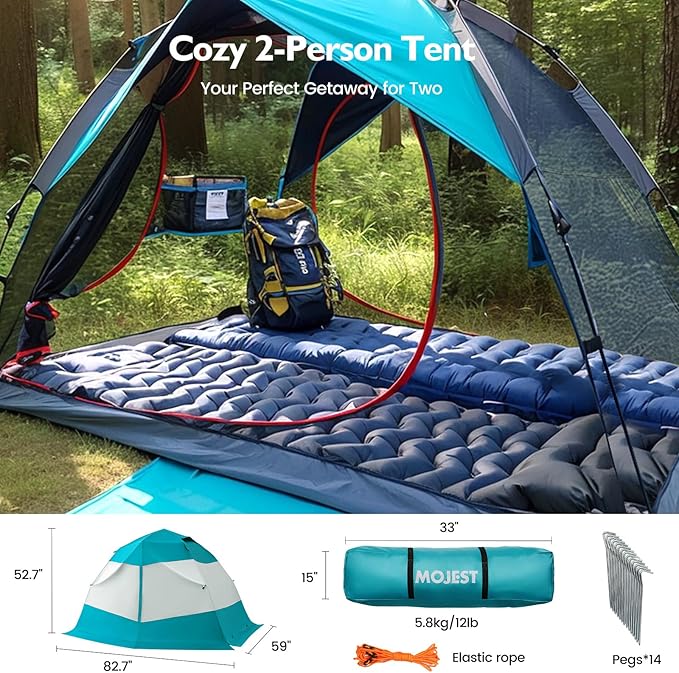 Camping Tent 2 Person, Waterproof & Blackout Double Layer Pop Up Outdoor Tent for Hiking, Travel, Picnic, Portable and Easy Setup