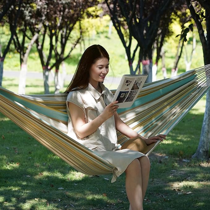 2 Persons Hammock with Tree Straps - Brazilian Double Hammock, Portable Hanging Camping Bed for Patio, Backyard, Porch, Outdoor and Indoor Use - Soft Cotton Hammock with Carrying Bag