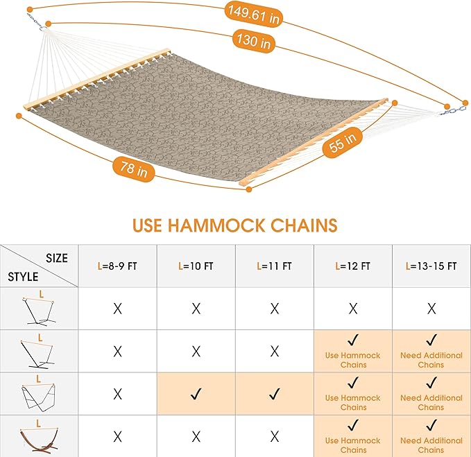 Lazy Daze Hammocks Quick Dry Hammock with Spreader Bar Textliene Fabric Double Outside Hammock with Chains Outdoor Patio Poolside Backyard Beach 450 lbs Capacity, Four Leaf Clover