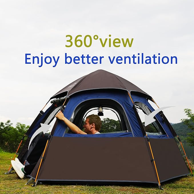 Camping Tent with Instant Setup, 2/3 Person Weatherproof Tent Easy Quick Set Up in 60 Seconds with Rainfly Backpack Tent for Family Camping & Hiking, Upgraded Ventilation,Center Height 66-inch