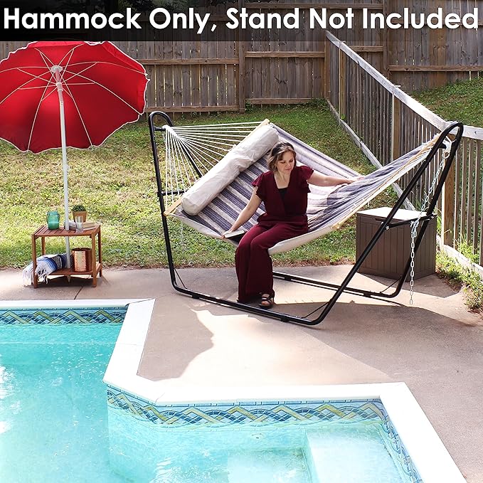 Sunnydaze Quilted Outdoor Hammock with Spreader Bars - Heavy-Duty 450-Pound Capacity Double Hammock for Outside - Mountainside