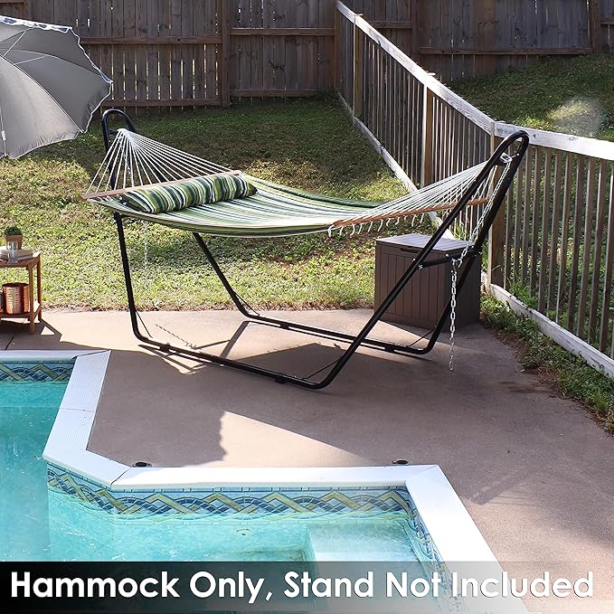 Sunnydaze Quilted Outdoor Hammock with Spreader Bars - Heavy-Duty 450-Pound Capacity Double Hammock for Outside - Melon Stripe