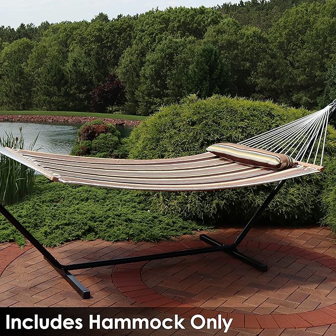 Sunnydaze Quilted Outdoor Hammock with Spreader Bars - Heavy-Duty 450-Pound Capacity Double Hammock for Outside - Sandy Beach