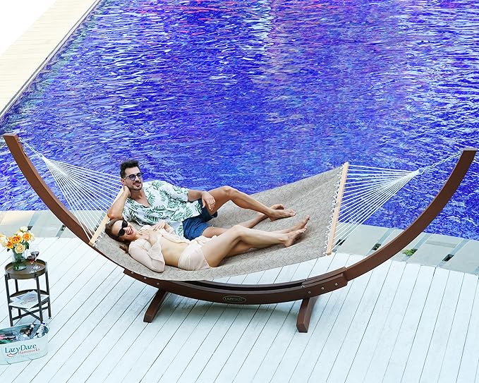 Lazy Daze Hammocks Quick Dry Hammock with Spreader Bar Textliene Fabric Double Outside Hammock with Chains Outdoor Patio Poolside Backyard Beach 450 lbs Capacity, Four Leaf Clover