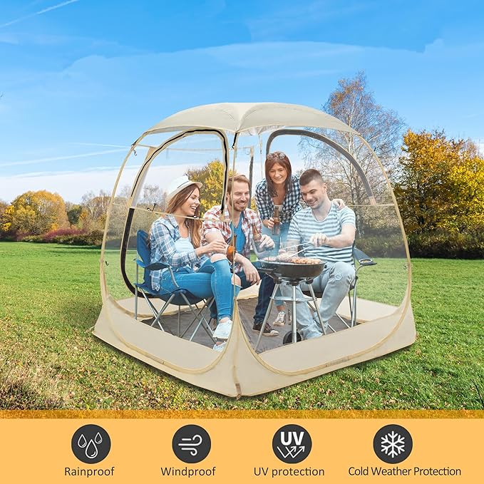 Pop Up Sport Tent for 1-6 Person All Weather Shelter with Removable Cover and Floor Outdoor Clear Tent for Watching Sports, Fishing, Relaxing and Camping