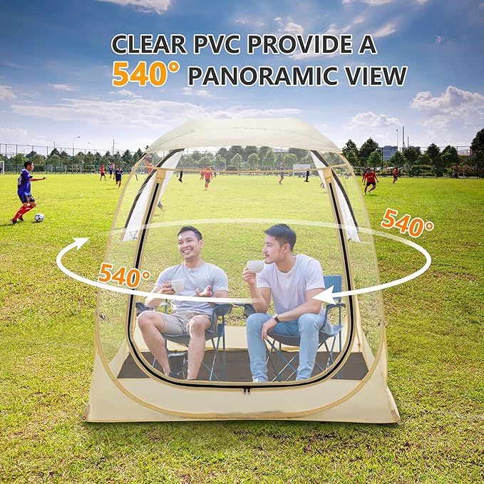 Pop Up Sport Tent for 1-6 Person All Weather Shelter with Removable Cover and Floor Outdoor Clear Tent for Watching Sports, Fishing, Relaxing and Camping