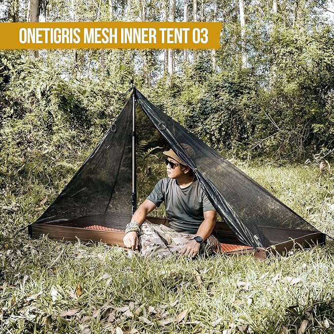OneTigris Mesh Teepee Tent, Ultralight 1 Person Screen Room with Waterproof Bathtub Floor for Outdoor Camping Hiking Backpacking Bushcraft Tarp Hot Tent Shelter