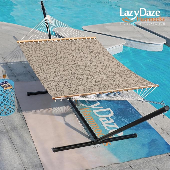 Lazy Daze Hammocks Quick Dry Hammock with Spreader Bar Textliene Fabric Double Outside Hammock with Chains Outdoor Patio Poolside Backyard Beach 450 lbs Capacity, Four Leaf Clover
