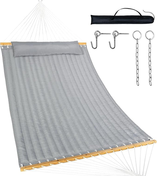 Double Hammock with Spreader Bar,Soft Pillow,Max Load 500lbs,Portable Hammock for Outdoor,Camping,and Backyard,Dark Gray