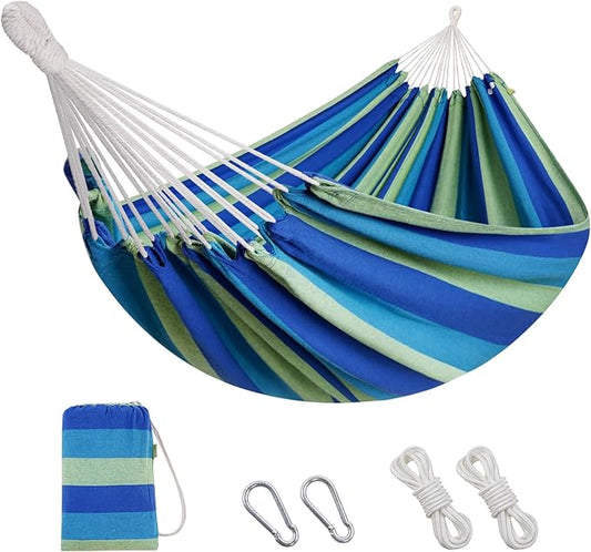 2 Persons Hammock with Tree Straps - Brazilian Double Hammock, Portable Hanging Camping Bed for Patio, Backyard, Porch, Outdoor and Indoor Use - Soft Cotton Hammock with Carrying Bag