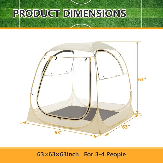 Pop Up Sport Tent for 1-6 Person All Weather Shelter with Removable Cover and Floor Outdoor Clear Tent for Watching Sports, Fishing, Relaxing and Camping
